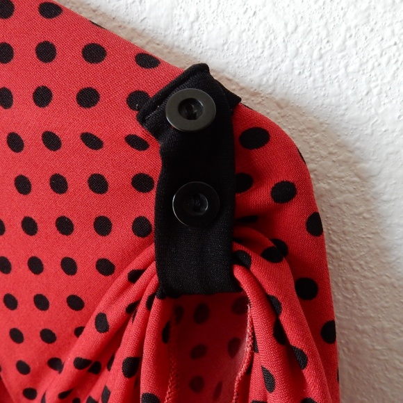 Red polka dot blouse top by Vanity - Picture 3 of 4